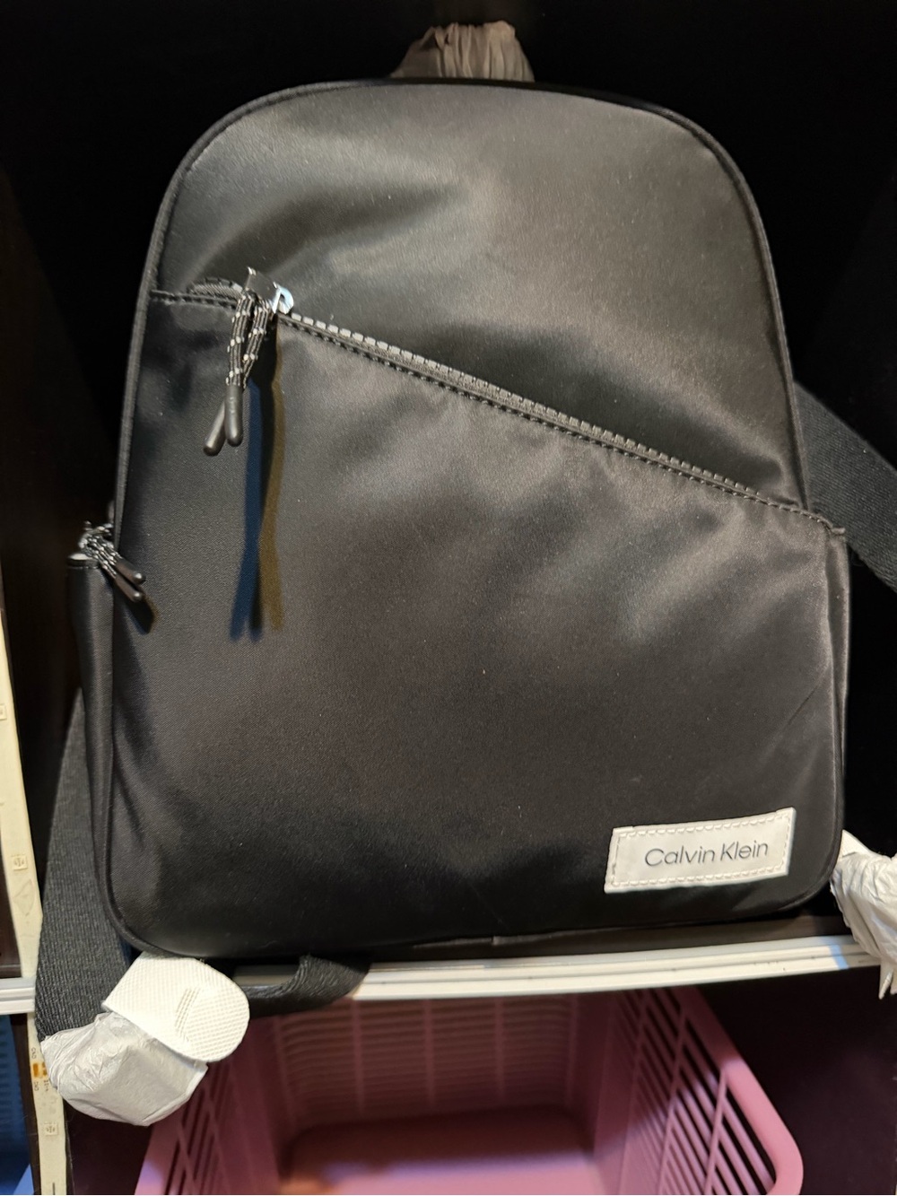 Calvin Klein Black Nylon Sling Backpack with Diagonal Zip